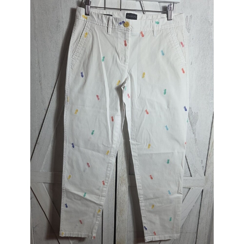 Talbots White Relaxed Fit Embroidered Pineapple Chino Pants Size 4